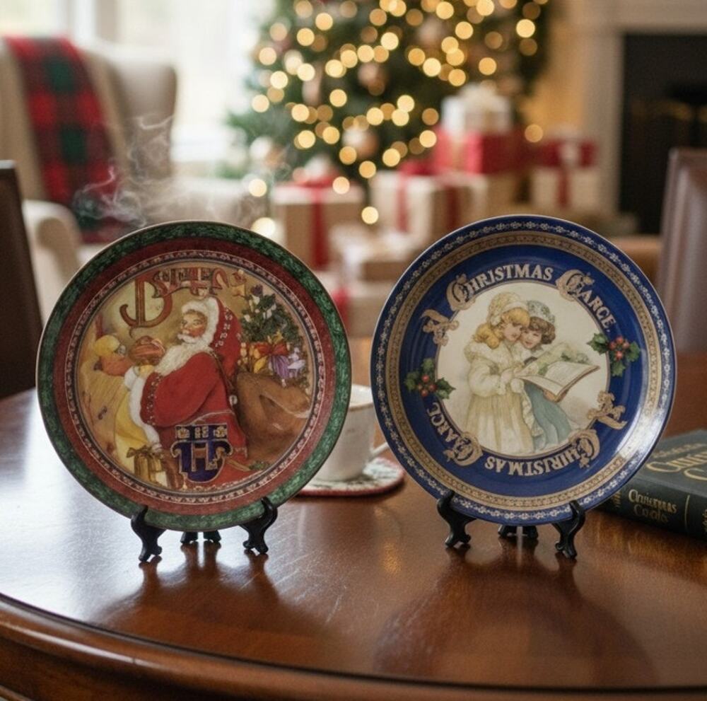 Set of 2 Christmas Tin Trays 12 Inch - Christmas Carol & Believe in the Magic